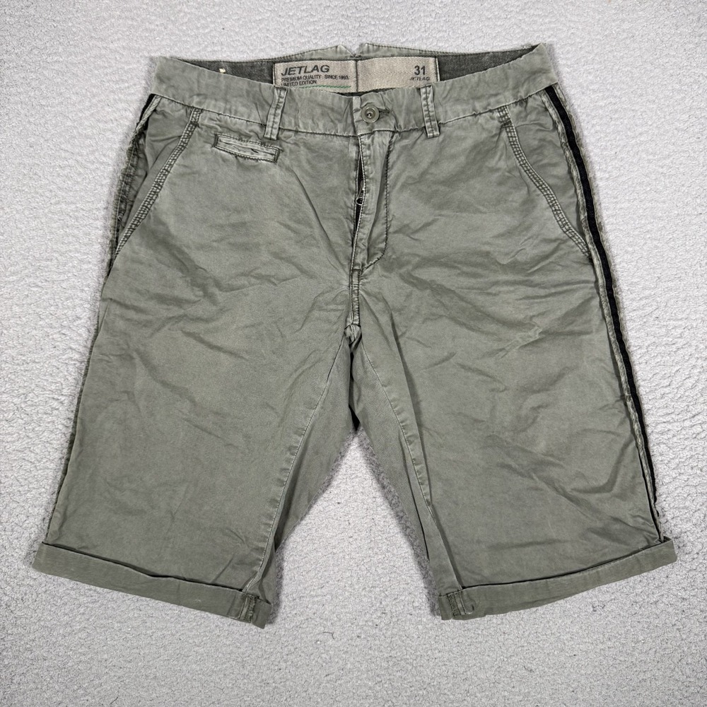 Jetlag Shorts Mens 31 Gray Chino 100% Cotton Cuffed Casual Preppy‎ Pockets Logo